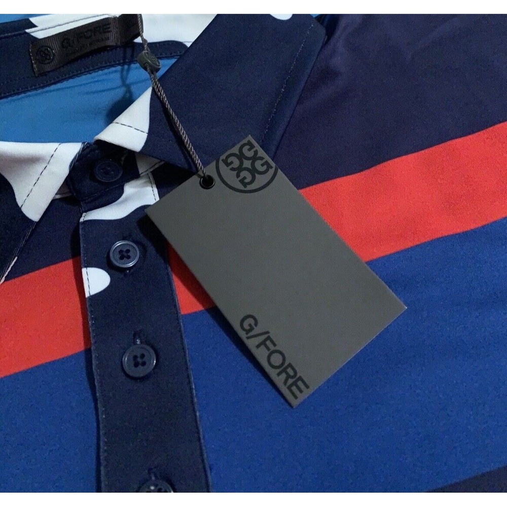 NEW G/Fore G4 Men's XL Slim Fit Mixed Media Tech Golf Polo Shirt Camo Striped